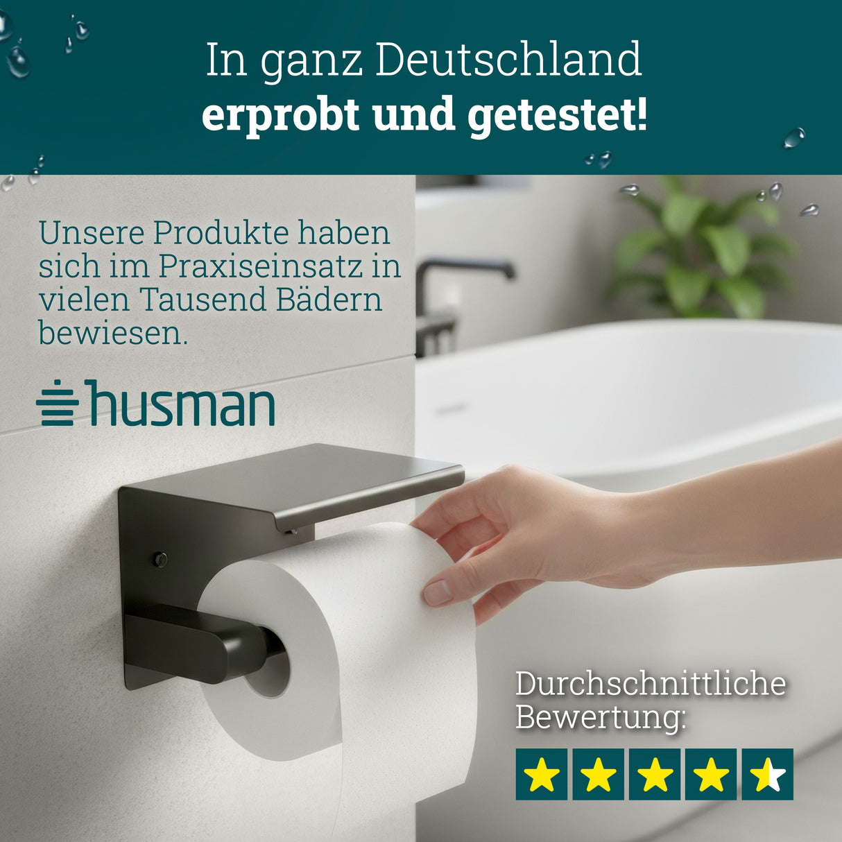 husman Toilettenpapierhalter ohne Bohren | hochwertiger Klorollenhalter aus gebürstetem Edelstahl mit Ablage | Toilettenpapierhalter Klopapierhalter ohne Bohren WC Papier Halterung