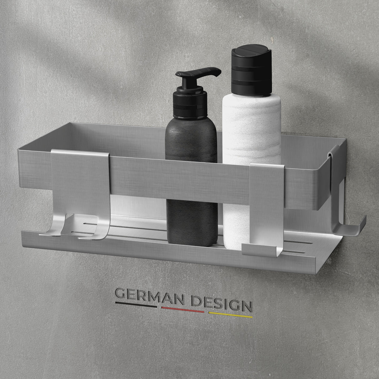 husman Duschablage ohne Bohren | Edelstahl mit Ablaufrillen & 3 Haken | Kleben statt Bohren | Duschkorb Wandregal Duschregal Badregal Deko Badezimmer Organizer Regal für Bad & Küche