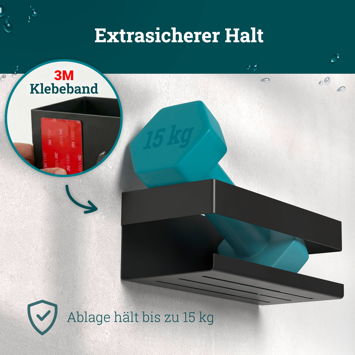 husman Duschablage ohne Bohren | Edelstahl mit Ablaufrillen & 3 Haken | Kleben statt Bohren | Duschkorb Wandregal Duschregal Badregal Deko Badezimmer Organizer Regal für Bad & Küche