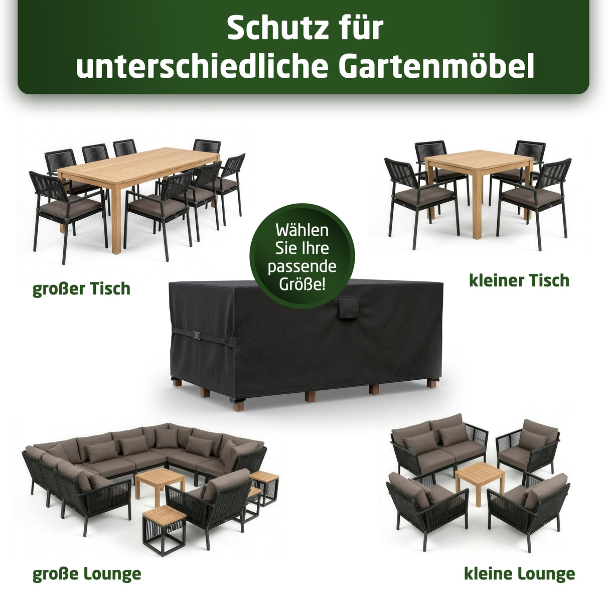WALDNER Möbelabdeckung Outdoor Winterfest | Abdeckung Gartenmöbel Winterfest | Abdeckplane wasserdicht Gartenmöbel Set | Schutzhülle Gartentisch