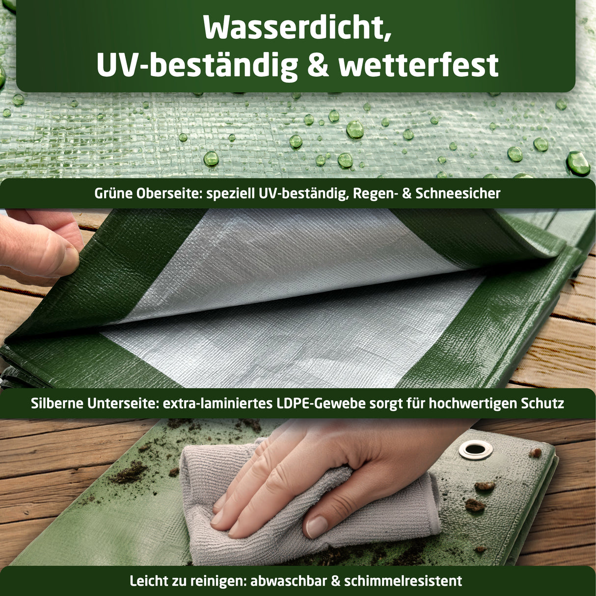 WALDNER Abdeckplane 240 g/m² | Gewebeplane mit Ösen UV-beständig & reißfest | Schutzplane für Gartenmöbel, Holz, Abdeckplane Auto, Boot & Camping | Plane