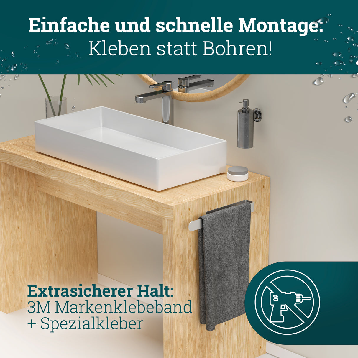 husman Handtuchhalter ohne Bohren | Edelstahl 37 cm | Handtuchstange zum Kleben für Bad & Küche | Handtuch Halterung Geschirrtuchhalter Spültuchhalter | Badezimmermöbel Badezimmer Deko