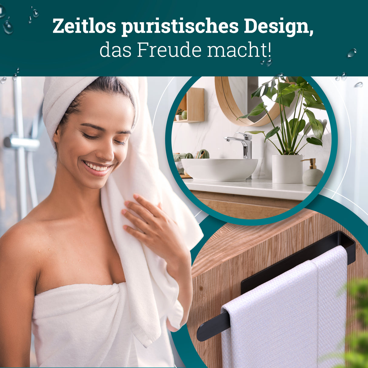 husman Handtuchhalter ohne Bohren | Edelstahl 37 cm | Handtuchstange zum Kleben für Bad & Küche | Handtuch Halterung Geschirrtuchhalter Spültuchhalter | Badezimmermöbel Badezimmer Deko