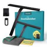 Silikon Duschabzieher schwarz | Abzieher Dusche Badezimmer Zubehör | Fensterabzieher Fensterwischer Set mit Halterung ohne Bohren für Duschwand | Fenster Scheibenabzieher Auto Bad Accessoires