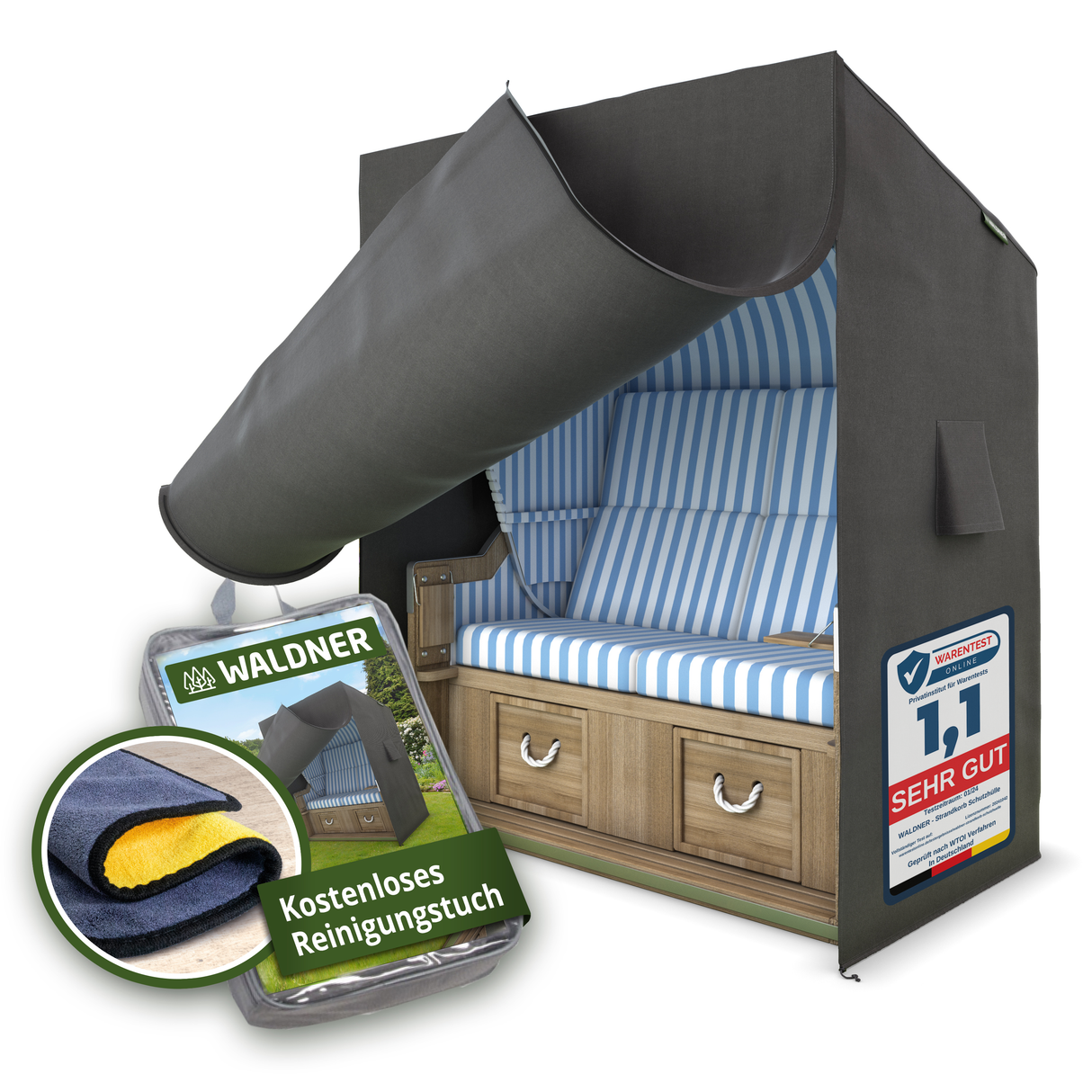 WALDNER Strandkorb Schutzhülle | Oxford 600D | Abdeckung Strandkorbhülle Abdeckhaube Abdeckplane | wasserdicht winterfest wetterfest UV-beständig atmungsaktiv