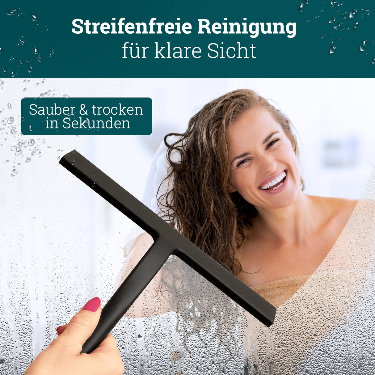 Silikon Duschabzieher schwarz | Abzieher Dusche Badezimmer Zubehör | Fensterabzieher Fensterwischer Set mit Halterung ohne Bohren für Duschwand | Fenster Scheibenabzieher Auto Bad Accessoires