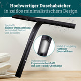 Silikon Duschabzieher schwarz | Abzieher Dusche Badezimmer Zubehör | Fensterabzieher Fensterwischer Set mit Halterung ohne Bohren für Duschwand | Fenster Scheibenabzieher Auto Bad Accessoires