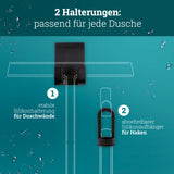 Silikon Duschabzieher schwarz | Abzieher Dusche Badezimmer Zubehör | Fensterabzieher Fensterwischer Set mit Halterung ohne Bohren für Duschwand | Fenster Scheibenabzieher Auto Bad Accessoires