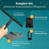 Silikon Duschabzieher schwarz | Abzieher Dusche Badezimmer Zubehör | Fensterabzieher Fensterwischer Set mit Halterung ohne Bohren für Duschwand | Fenster Scheibenabzieher Auto Bad Accessoires