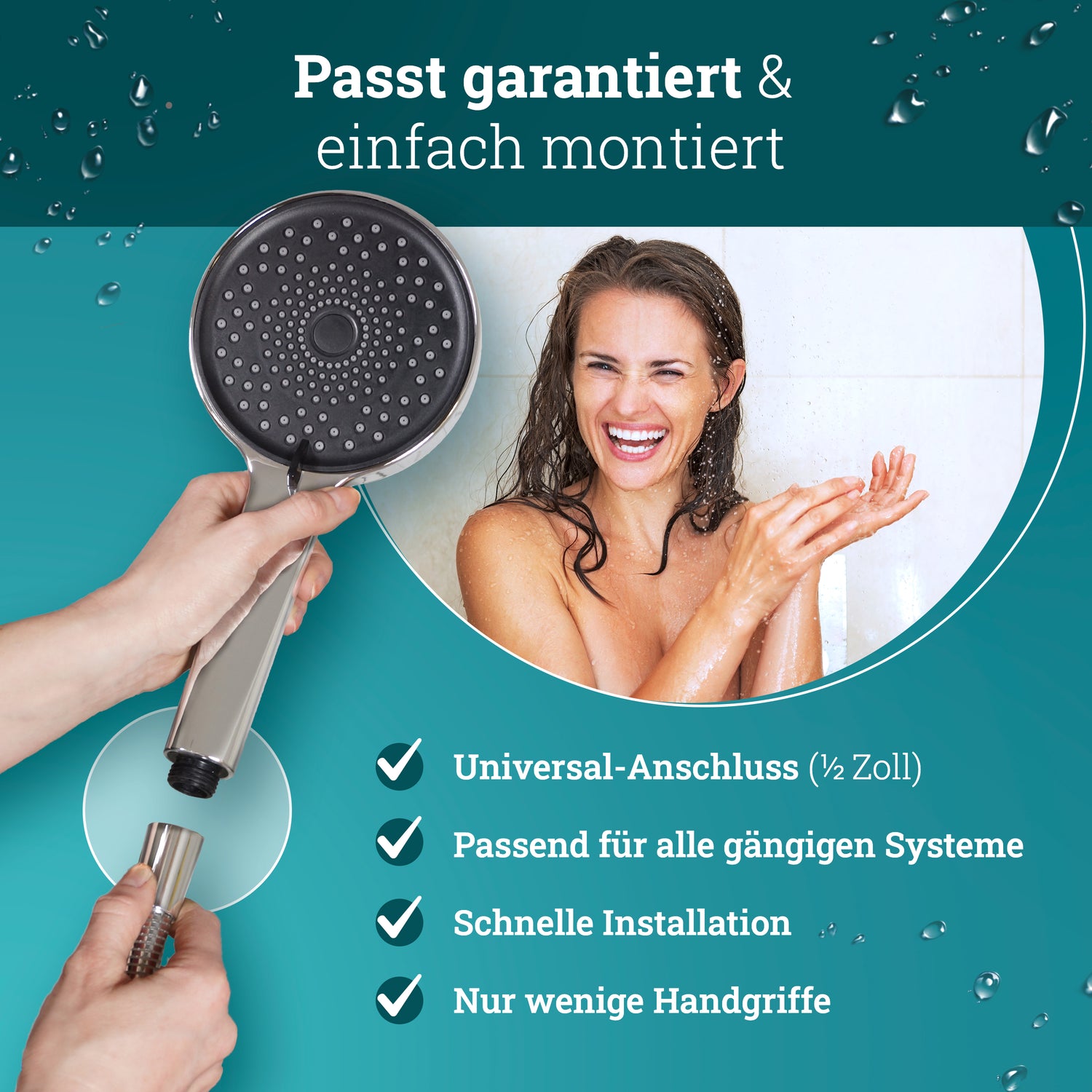 husman Wassersparender Duschkopf | Duschkopf wassersparend bis 50% | extragroß druckerhöhend Duschbrause Regenwalddusche Regenduschkopf Handbrause | Sparduschkopf Chrom