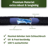WALDNER Flexibler Profi-Gartenschlauch flexibel | Multifunktions-Brause | flex Wasserschlauch Schrumpfschlauch Garten | Wandhalterung Wasserhahn Adapter Gardena kompatibel | schwarz dehnbar 22,5m