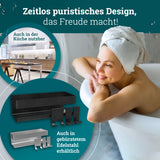 Duschablage ohne Bohren | Edelstahl mit Ablaufrillen & 3 Haken | Kleben statt Bohren | Duschkorb Wandregal Duschregal Badregal Deko Badezimmer Organizer Regal für Bad & Küche