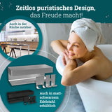 Duschablage ohne Bohren | Edelstahl mit Ablaufrillen & 3 Haken | Kleben statt Bohren | Duschkorb Wandregal Duschregal Badregal Deko Badezimmer Organizer Regal für Bad & Küche