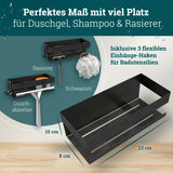 Duschablage ohne Bohren | Edelstahl mit Ablaufrillen & 3 Haken | Kleben statt Bohren | Duschkorb Wandregal Duschregal Badregal Deko Badezimmer Organizer Regal für Bad & Küche