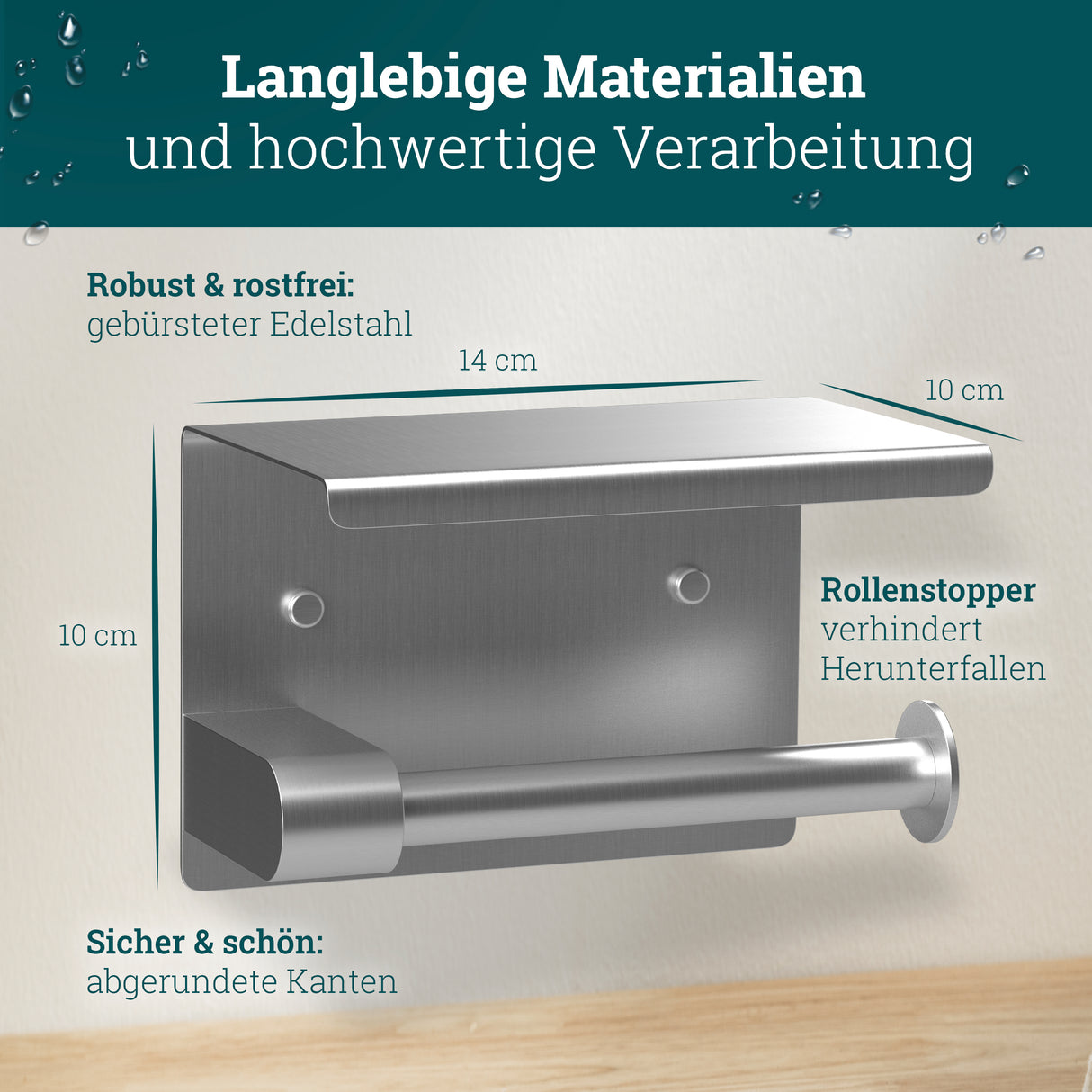 Toilettenpapierhalter ohne Bohren | hochwertiger Klorollenhalter aus gebürstetem Edelstahl mit Ablage | Toilettenpapierhalter Klopapierhalter ohne Bohren WC Papier Halterung