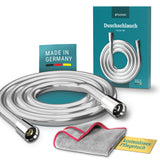 Duschschlauch Chrom 1,60 m | Made in Germany | Verdrehschutz | Kunststoff Brauseschlauch mit Chromoberfläche Metalloptik | elastisch flexibel kompatibel mit hansgrohe Duschkopf