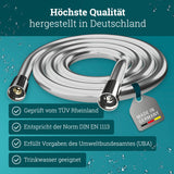 Duschschlauch Chrom 1,60 m | Made in Germany | Verdrehschutz | Kunststoff Brauseschlauch mit Chromoberfläche Metalloptik | elastisch flexibel kompatibel mit hansgrohe Duschkopf