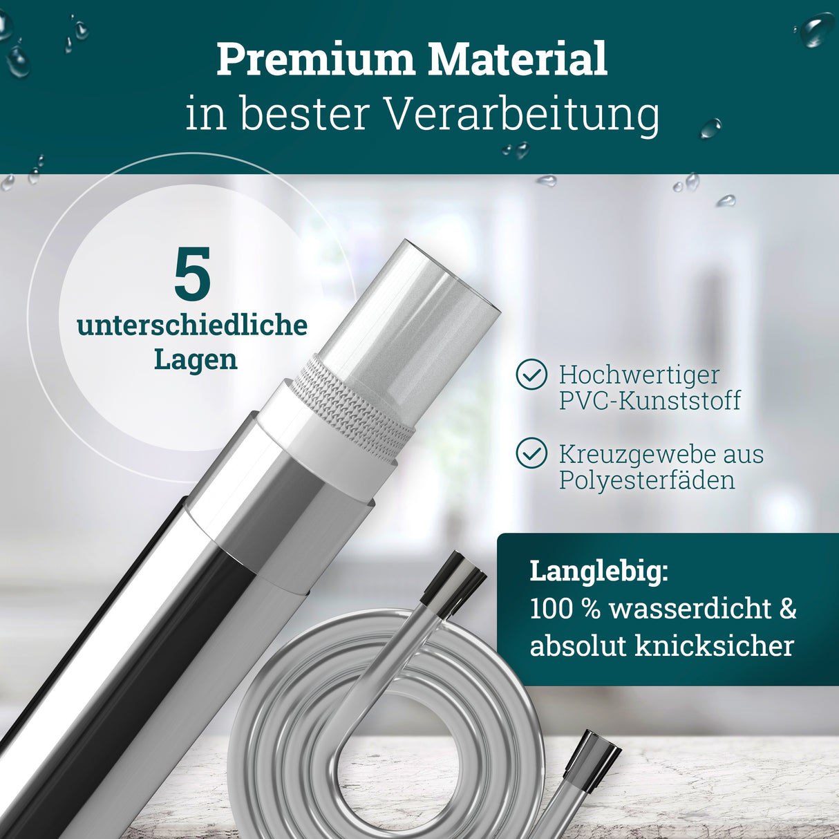 Duschschlauch Chrom 1,60 m | Made in Germany | Verdrehschutz | Kunststoff Brauseschlauch mit Chromoberfläche Metalloptik | elastisch flexibel kompatibel mit hansgrohe Duschkopf