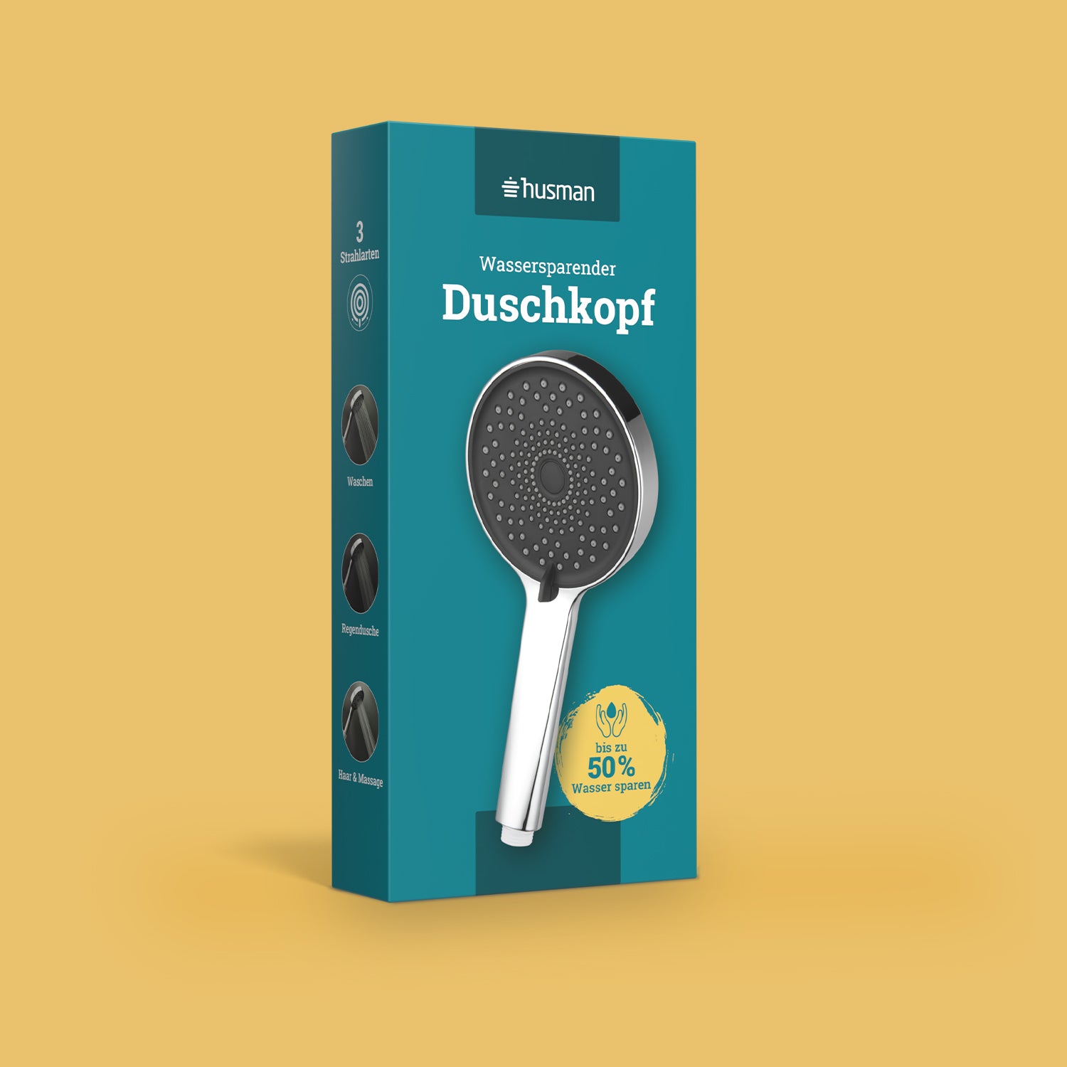 husman Wassersparender Duschkopf | Duschkopf wassersparend bis 50% | extragroß druckerhöhend Duschbrause Regenwalddusche Regenduschkopf Handbrause | Sparduschkopf Chrom