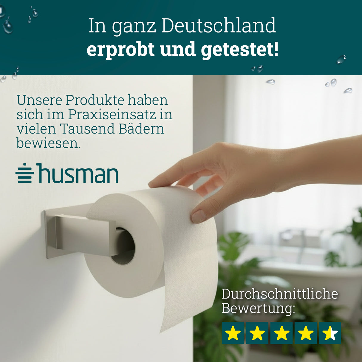 husman Toilettenpapierhalter ohne Bohren eckig | Klorollenhalter aus hochwertigem Edelstahl | Toilettenpapierhalter Klopapierhalter ohne Bohren WC Papier Halterung