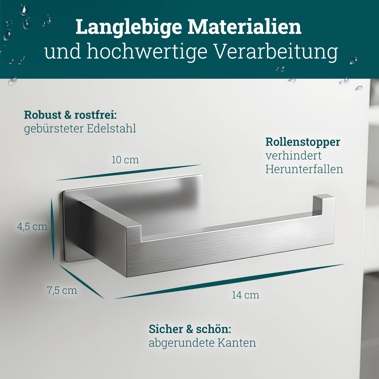 husman Toilettenpapierhalter ohne Bohren eckig | Klorollenhalter aus hochwertigem Edelstahl | Toilettenpapierhalter Klopapierhalter ohne Bohren WC Papier Halterung