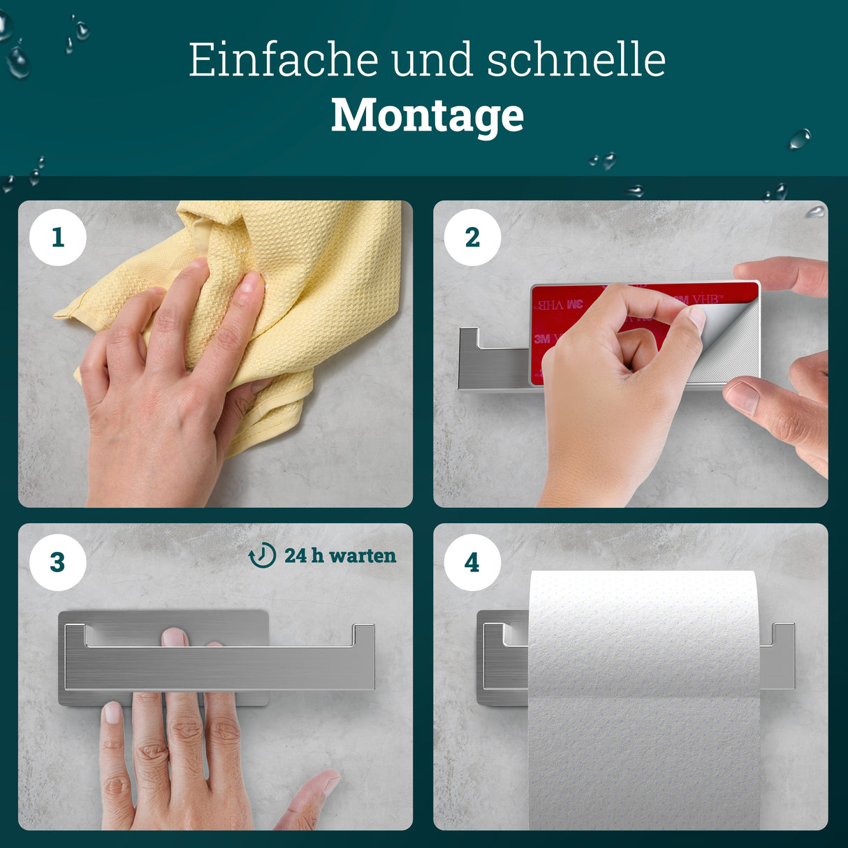 husman Toilettenpapierhalter ohne Bohren eckig | Klorollenhalter aus hochwertigem Edelstahl | Toilettenpapierhalter Klopapierhalter ohne Bohren WC Papier Halterung