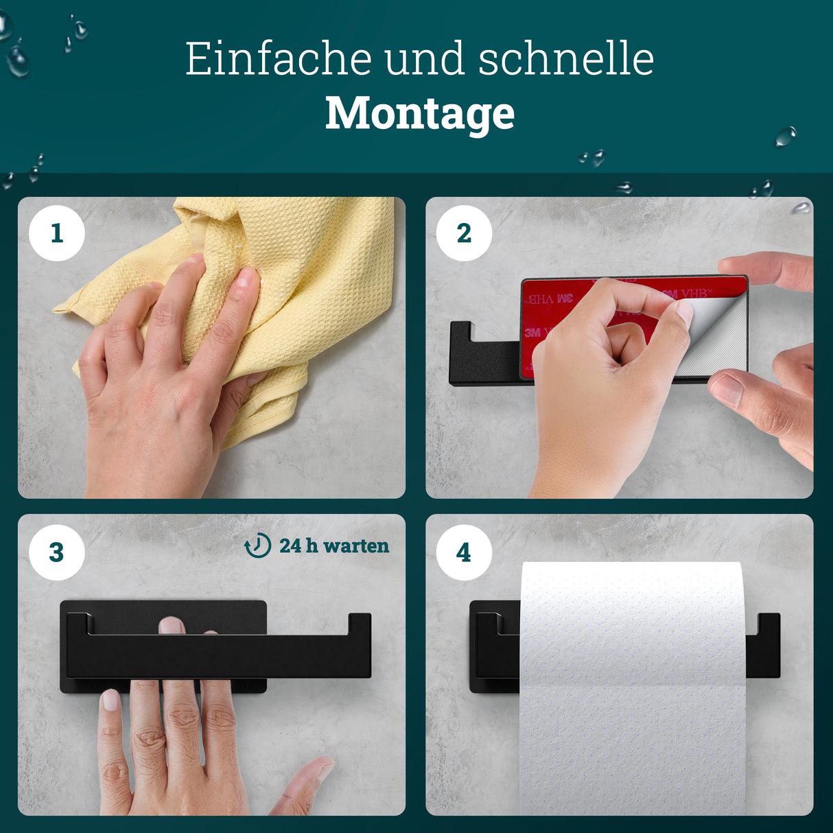 husman Toilettenpapierhalter ohne Bohren eckig | Klorollenhalter aus hochwertigem Edelstahl | Toilettenpapierhalter Klopapierhalter ohne Bohren WC Papier Halterung