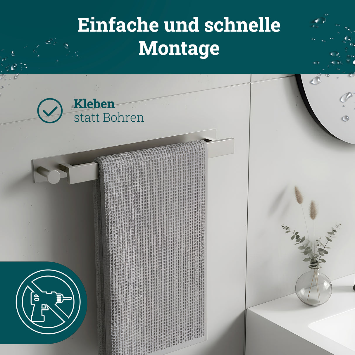 husman Handtuchhalter ohne Bohren | Edelstahl gebürstet Gäste | Handtuchstange zum Kleben für Bad & Küche | Handtuch Halterung Geschirrtuchhalter Spültuchhalter | Badezimmermöbel Badezimmer Deko