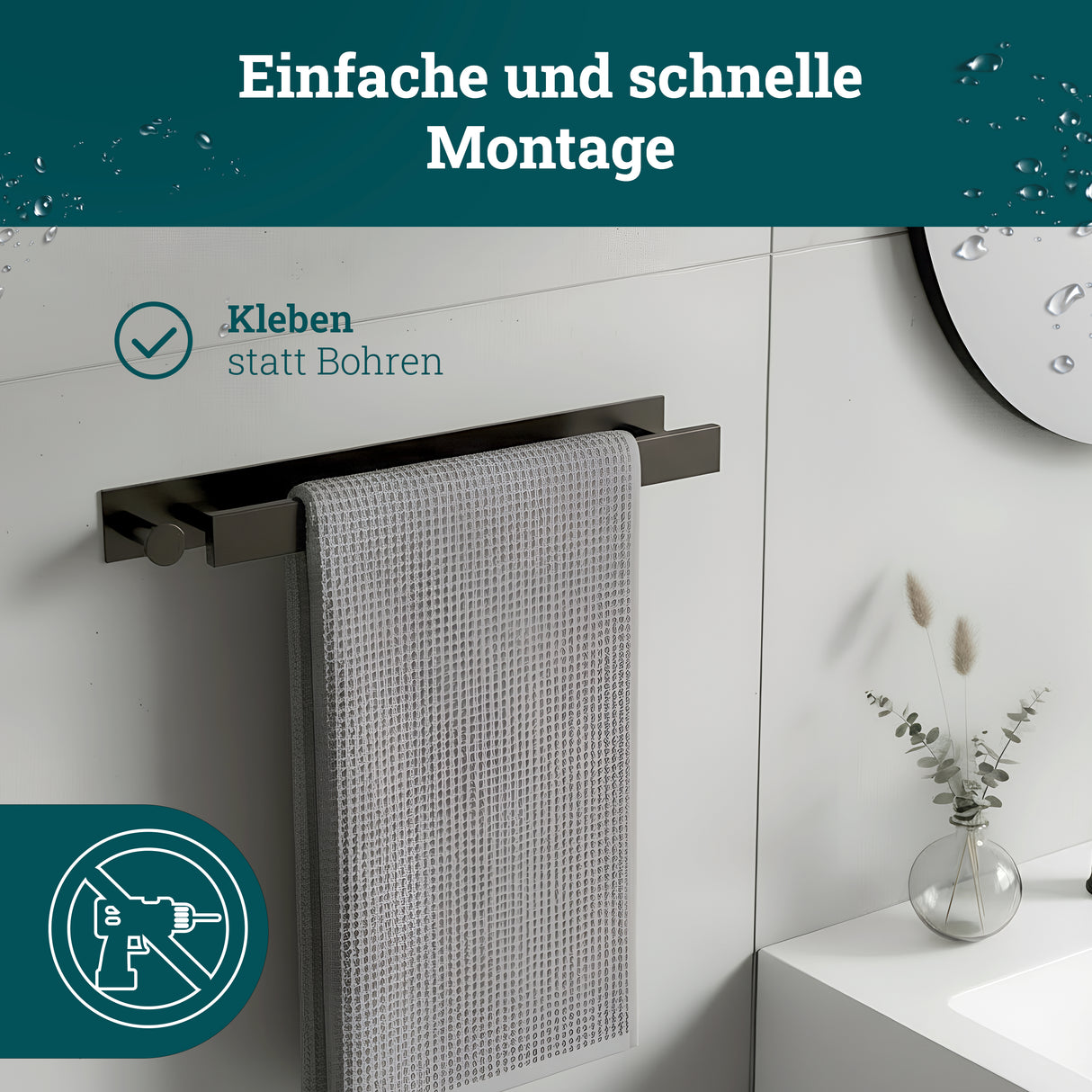 husman Handtuchhalter ohne Bohren | Edelstahl gebürstet Gäste | Handtuchstange zum Kleben für Bad & Küche | Handtuch Halterung Geschirrtuchhalter Spültuchhalter | Badezimmermöbel Badezimmer Deko