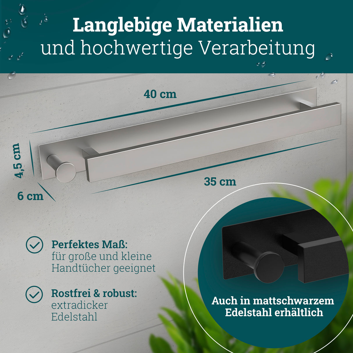 husman Handtuchhalter ohne Bohren | Edelstahl gebürstet Gäste | Handtuchstange zum Kleben für Bad & Küche | Handtuch Halterung Geschirrtuchhalter Spültuchhalter | Badezimmermöbel Badezimmer Deko