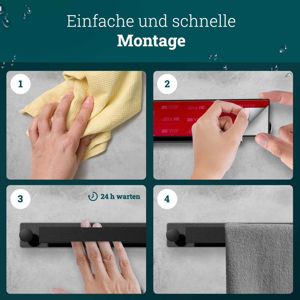 husman Handtuchhalter ohne Bohren | Edelstahl gebürstet Gäste | Handtuchstange zum Kleben für Bad & Küche | Handtuch Halterung Geschirrtuchhalter Spültuchhalter | Badezimmermöbel Badezimmer Deko