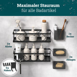 husman Duschablage-Set ohne Bohren | 10-teilig mit Ablaufrillen | Kleben statt Bohren | Duschkorb Wandregal Duschregal Badregal Deko Badezimmer Organizer Regal für Bad & Küche