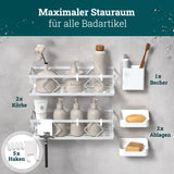 husman Duschablage-Set ohne Bohren | 10-teilig mit Ablaufrillen | Kleben statt Bohren | Duschkorb Wandregal Duschregal Badregal Deko Badezimmer Organizer Regal für Bad & Küche