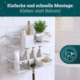 husman Duschablage-Set ohne Bohren | 10-teilig mit Ablaufrillen | Kleben statt Bohren | Duschkorb Wandregal Duschregal Badregal Deko Badezimmer Organizer Regal für Bad & Küche