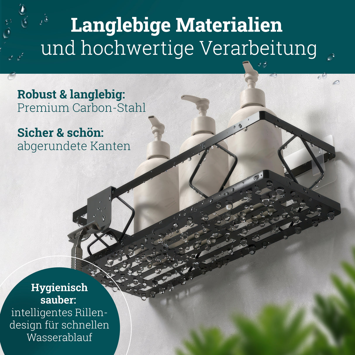 husman Duschablage-Set ohne Bohren | 10-teilig mit Ablaufrillen | Kleben statt Bohren | Duschkorb Wandregal Duschregal Badregal Deko Badezimmer Organizer Regal für Bad & Küche
