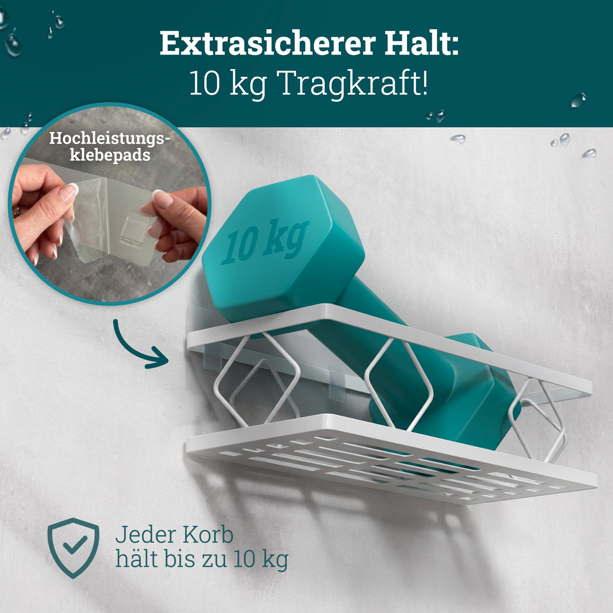 husman Duschablage-Set ohne Bohren | 10-teilig mit Ablaufrillen | Kleben statt Bohren | Duschkorb Wandregal Duschregal Badregal Deko Badezimmer Organizer Regal für Bad & Küche