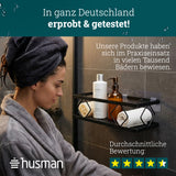 husman Duschablage-Set ohne Bohren | 10-teilig mit Ablaufrillen | Kleben statt Bohren | Duschkorb Wandregal Duschregal Badregal Deko Badezimmer Organizer Regal für Bad & Küche