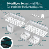 husman Duschablage-Set ohne Bohren | 10-teilig mit Ablaufrillen | Kleben statt Bohren | Duschkorb Wandregal Duschregal Badregal Deko Badezimmer Organizer Regal für Bad & Küche