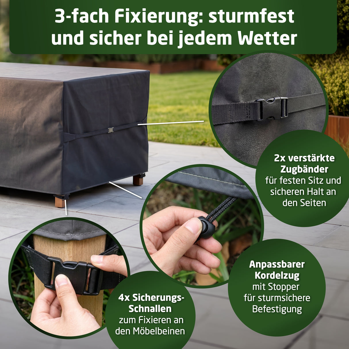 WALDNER Möbelabdeckung Outdoor Winterfest | Abdeckung Gartenmöbel Winterfest | Abdeckplane wasserdicht Gartenmöbel Set | Schutzhülle Gartentisch