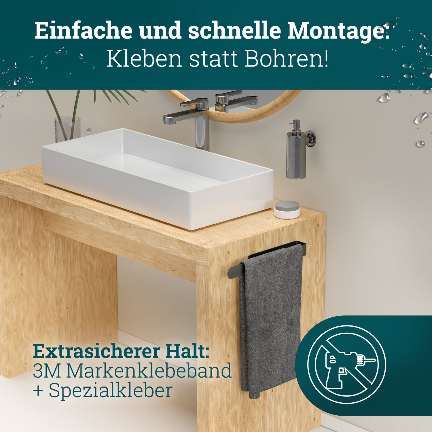 husman Handtuchhalter ohne Bohren | Edelstahl 37 cm | Handtuchstange zum Kleben für Bad & Küche | Handtuch Halterung Geschirrtuchhalter Spültuchhalter | Badezimmermöbel Badezimmer Deko