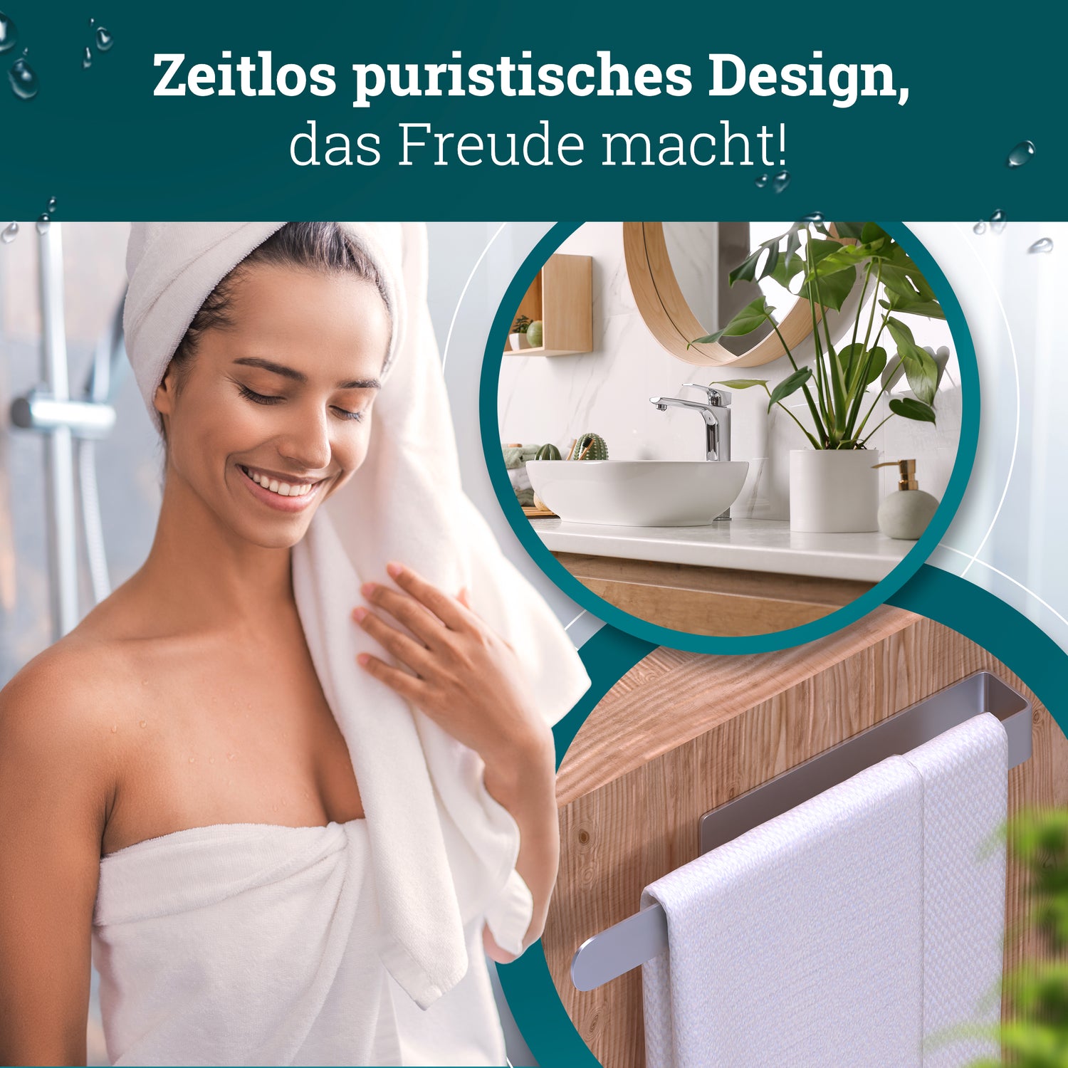 husman Handtuchhalter ohne Bohren | Edelstahl 37 cm | Handtuchstange zum Kleben für Bad & Küche | Handtuch Halterung Geschirrtuchhalter Spültuchhalter | Badezimmermöbel Badezimmer Deko