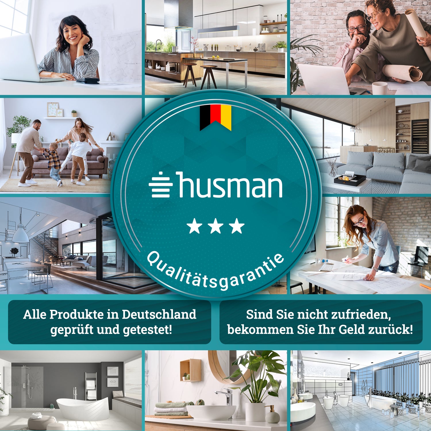 husman Handtuchhalter ohne Bohren | Edelstahl 37 cm | Handtuchstange zum Kleben für Bad & Küche | Handtuch Halterung Geschirrtuchhalter Spültuchhalter | Badezimmermöbel Badezimmer Deko